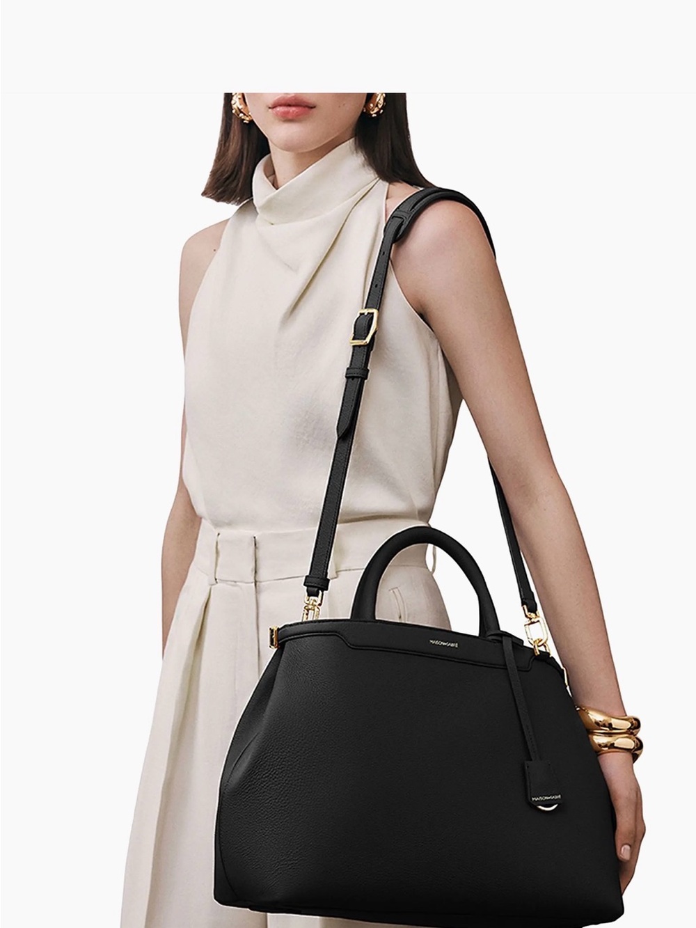 MAISON de SABRÉ Black Leather Structured Satchel - Picture 4 of 7